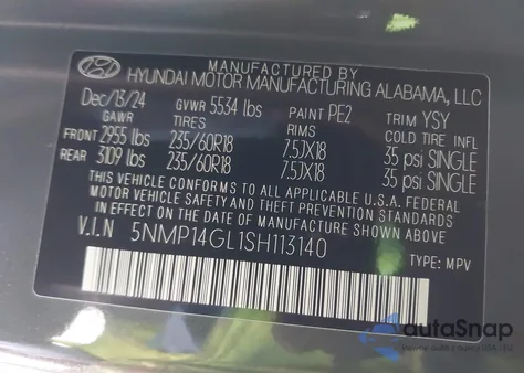 2025 Hyundai Santa Fe Se z USA, uszkodzony, nr VIN 5NMP14GL1SH113140